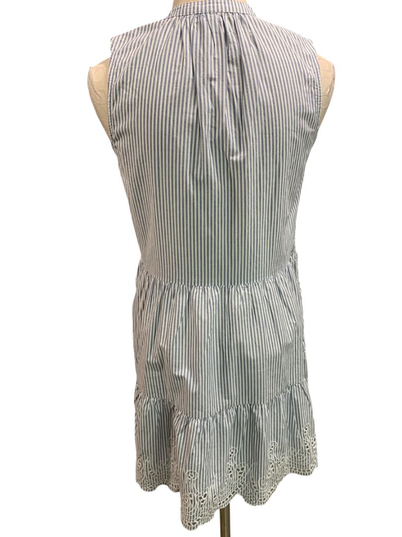 Size XS Petite Gap Womens Blue White Striped Cotton Dress Pockets Eyelet Hem
