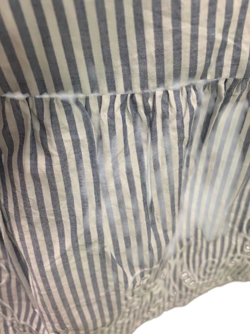 Size XS Petite Gap Womens Blue White Striped Cotton Dress Pockets Eyelet Hem