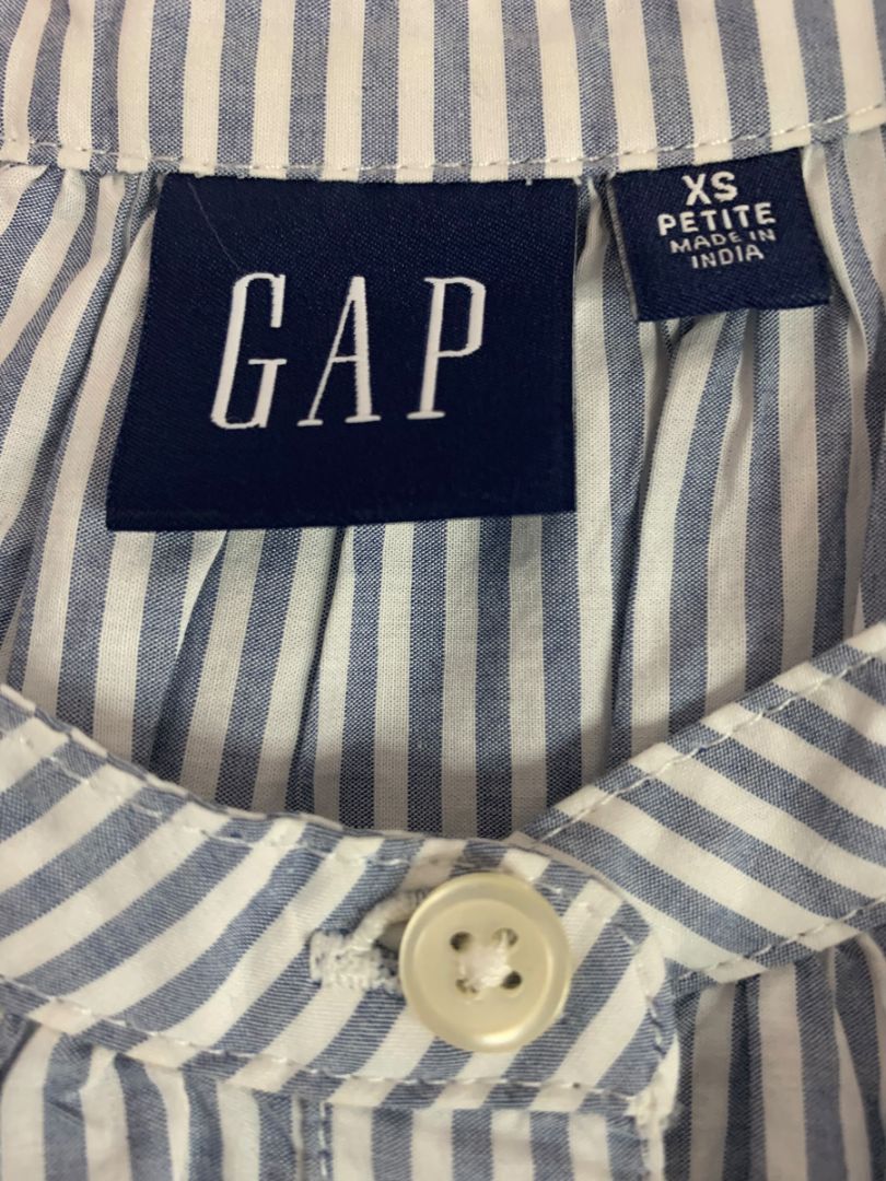 Size XS Petite Gap Womens Blue White Striped Cotton Dress Pockets Eyelet Hem