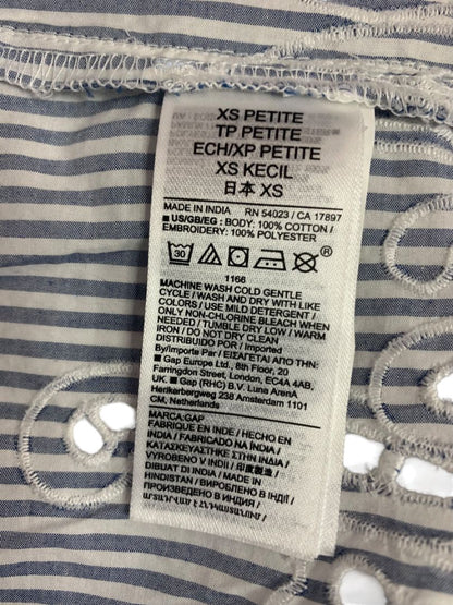 Size XS Petite Gap Womens Blue White Striped Cotton Dress Pockets Eyelet Hem