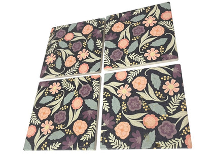 Thirstystone Set of 4 Tile Drink Coasters Floral Boho 4.25" Square