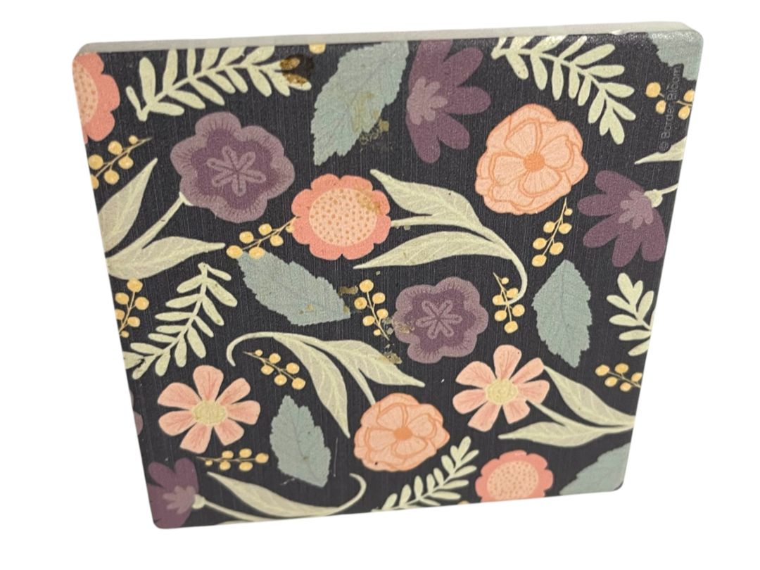 Thirstystone Set of 4 Tile Drink Coasters Floral Boho 4.25" Square
