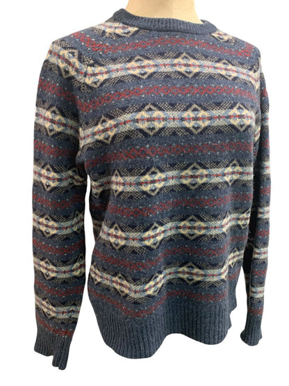 Medium J.Crew Mens Lambs Wool Fair Isle Winter Sweater Blue E3670