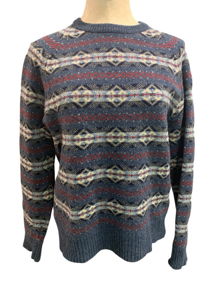 Medium J.Crew Mens Lambs Wool Fair Isle Winter Sweater Blue E3670