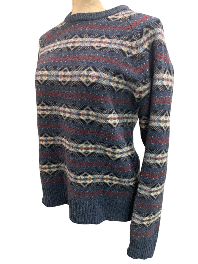 Medium J.Crew Mens Lambs Wool Fair Isle Winter Sweater Blue E3670