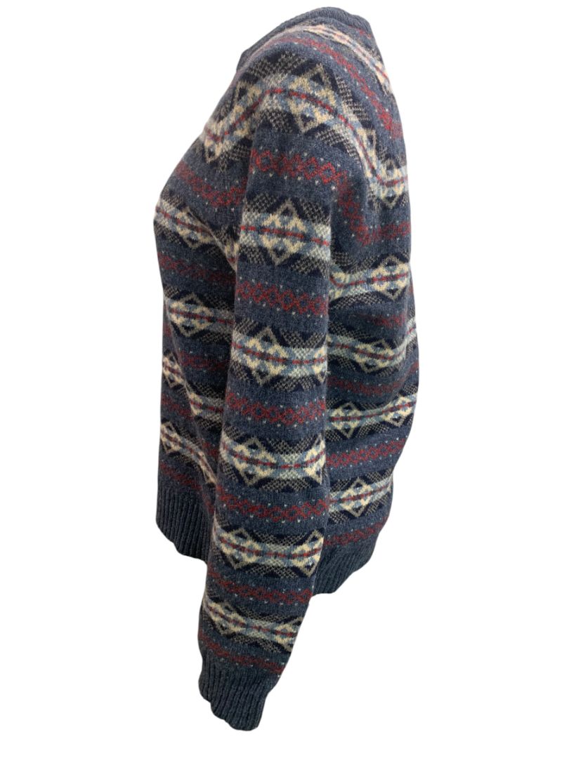Medium J.Crew Mens Lambs Wool Fair Isle Winter Sweater Blue E3670