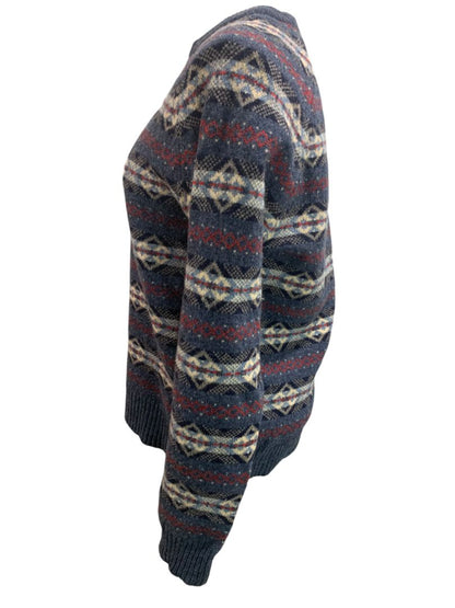 Medium J.Crew Mens Lambs Wool Fair Isle Winter Sweater Blue E3670
