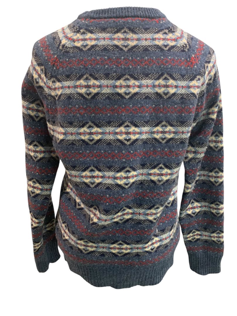 Medium J.Crew Mens Lambs Wool Fair Isle Winter Sweater Blue E3670