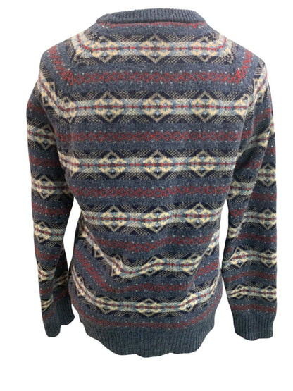 Medium J.Crew Mens Lambs Wool Fair Isle Winter Sweater Blue E3670