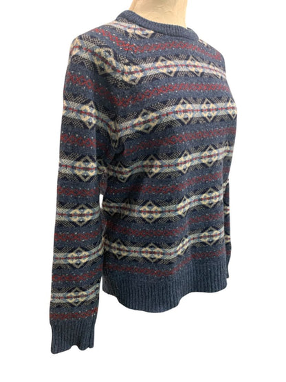 Medium J.Crew Mens Lambs Wool Fair Isle Winter Sweater Blue E3670