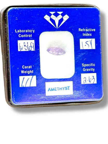 Amethyst 1.11 Carat Weight with Gem Data Certificate Folder