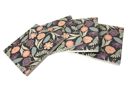Thirstystone Set of 4 Tile Drink Coasters Floral Boho 4.25" Square