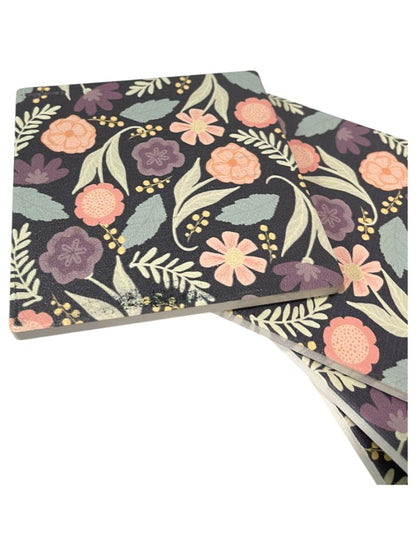 Thirstystone Set of 4 Tile Drink Coasters Floral Boho 4.25" Square