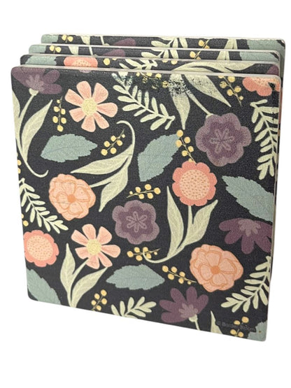 Thirstystone Set of 4 Tile Drink Coasters Floral Boho 4.25" Square