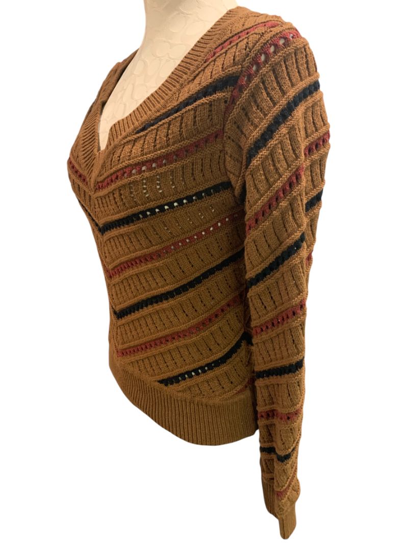 Size XS Evereve Sawyer Chevron Womens Sweater Brown Mulitcolor V-neck