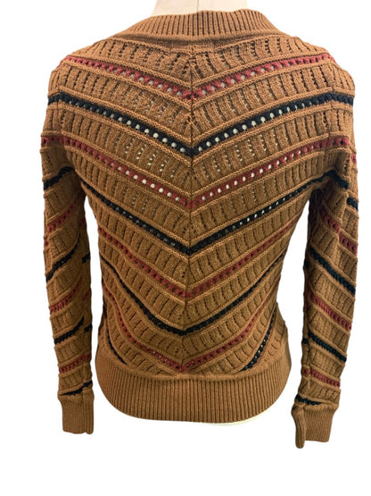 Size XS Evereve Sawyer Chevron Womens Sweater Brown Mulitcolor V-neck