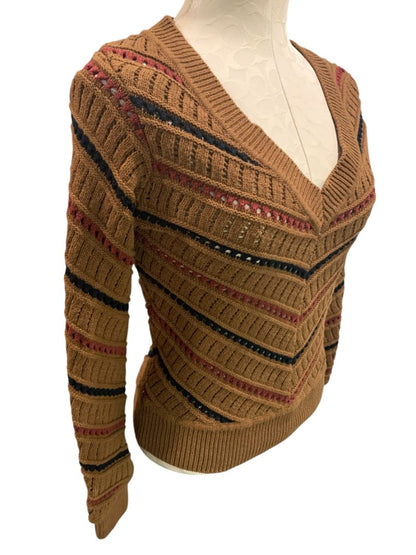 Size XS Evereve Sawyer Chevron Womens Sweater Brown Mulitcolor V-neck