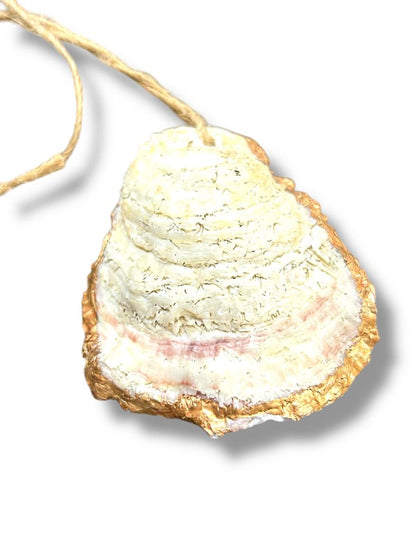 Beach Theme Oyster Shell Embellished Ornament 3.25" Goldtone Trim