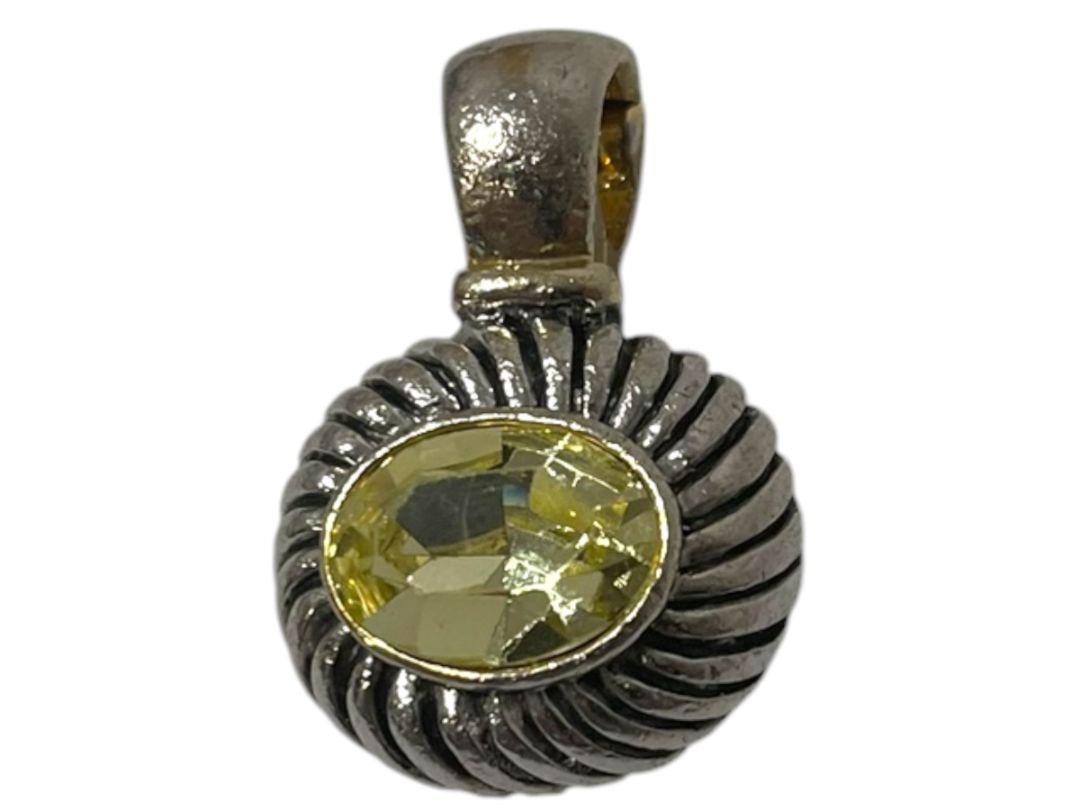 Silvertone Yellow Jewel Pendant Magnetic Closure 1.25"