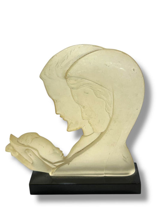 Vintage Midcentury Lucite Icon With Jesus Mary & Joseph 5.4"