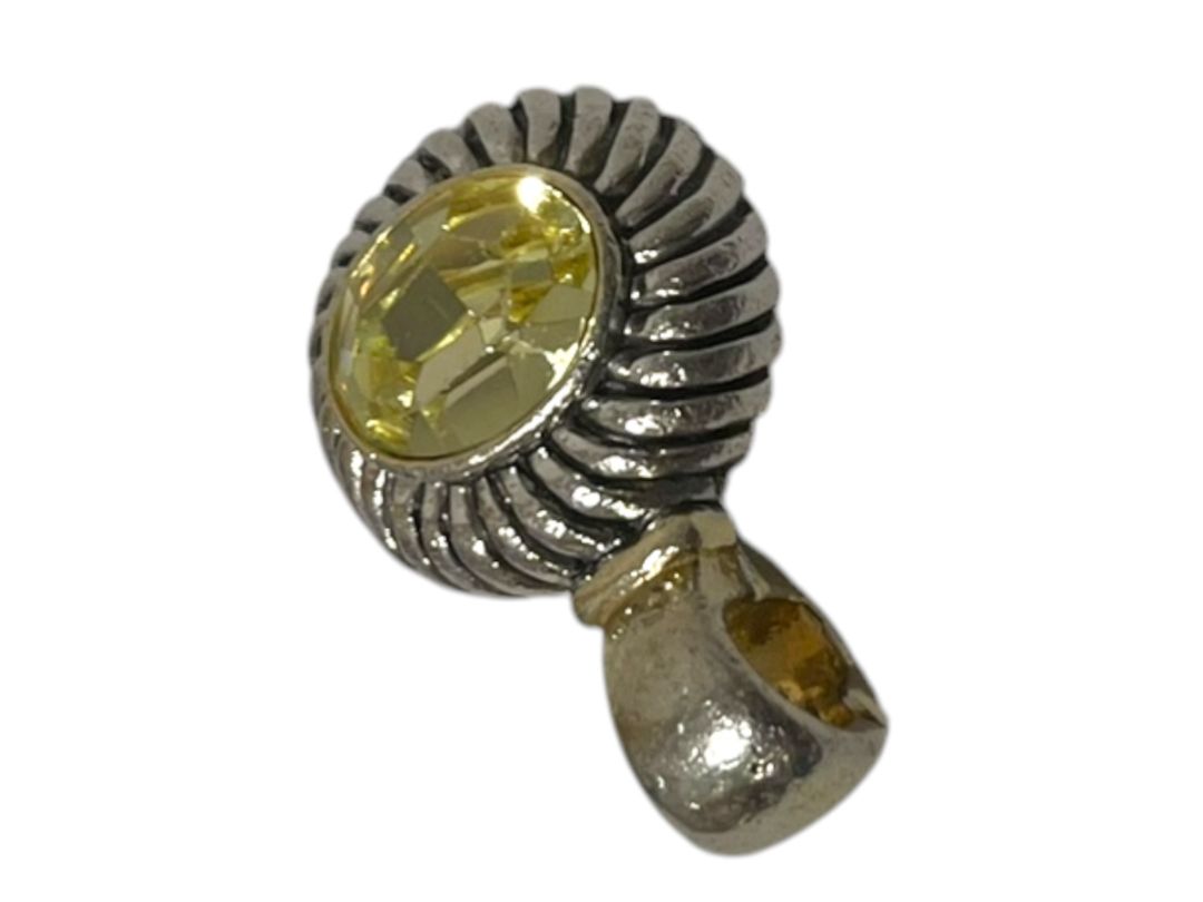 Silvertone Yellow Jewel Pendant Magnetic Closure 1.25"