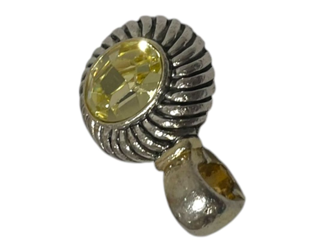 Silvertone Yellow Jewel Pendant Magnetic Closure 1.25"