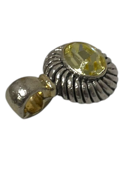Silvertone Yellow Jewel Pendant Magnetic Closure 1.25"