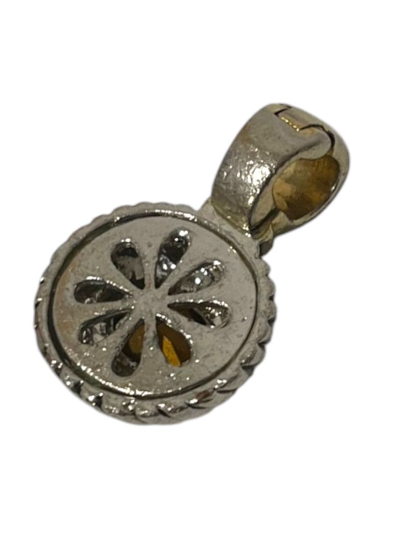 Silvertone Yellow Jewel Pendant Magnetic Closure 1.25"