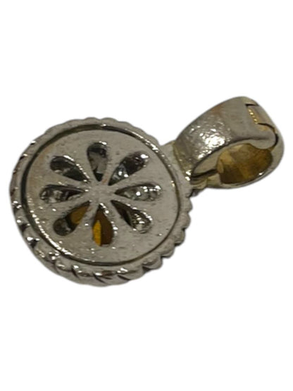 Silvertone Yellow Jewel Pendant Magnetic Closure 1.25"