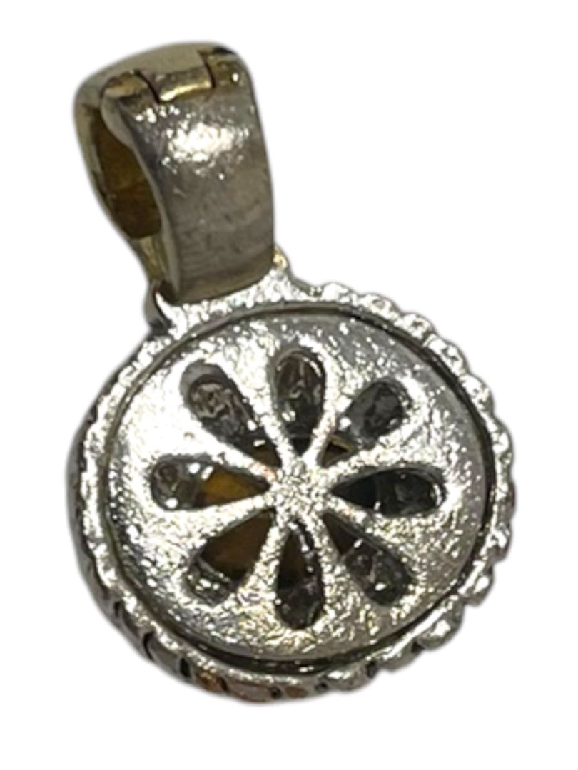 Silvertone Yellow Jewel Pendant Magnetic Closure 1.25"