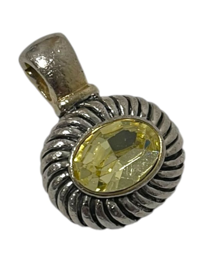 Silvertone Yellow Jewel Pendant Magnetic Closure 1.25"