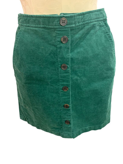 Size 00 J.Crew Button Front Green Corduroy Mini Skirt Pockets BA838