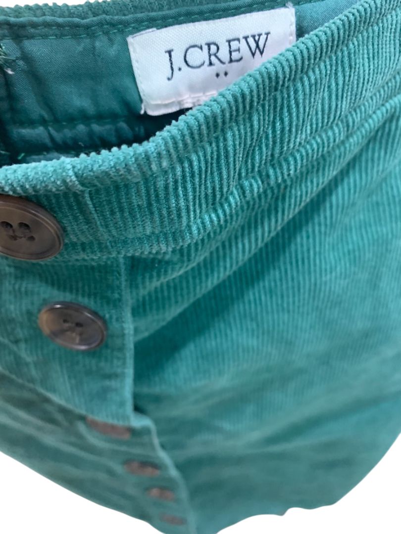 Size 00 J.Crew Button Front Green Corduroy Mini Skirt Pockets BA838