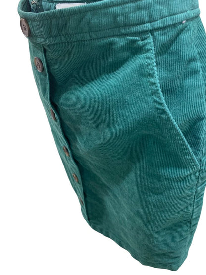 Size 00 J.Crew Button Front Green Corduroy Mini Skirt Pockets BA838
