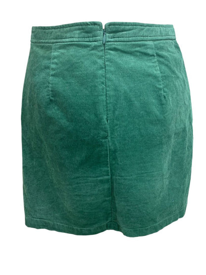 Size 00 J.Crew Button Front Green Corduroy Mini Skirt Pockets BA838