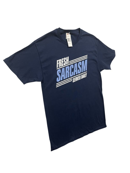 Medium Adult "Fresh Sarcasm Served Daily" New Tshirt Navy Blue