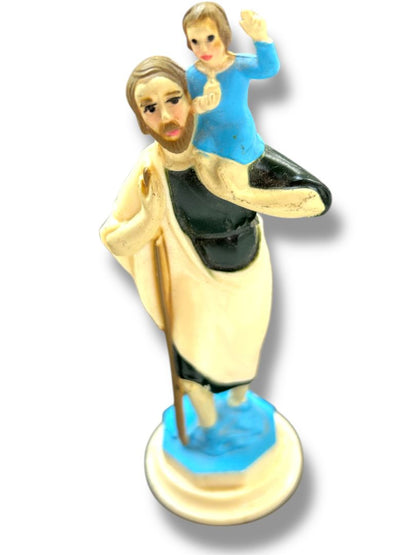 Vintage Saint Christopher Plastic 4" Statue Carrying Child
