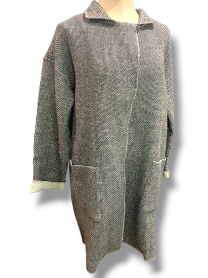 Medium Ellen Fisher Woven Long Cardigan Jacket Snap Up Wool Cotton