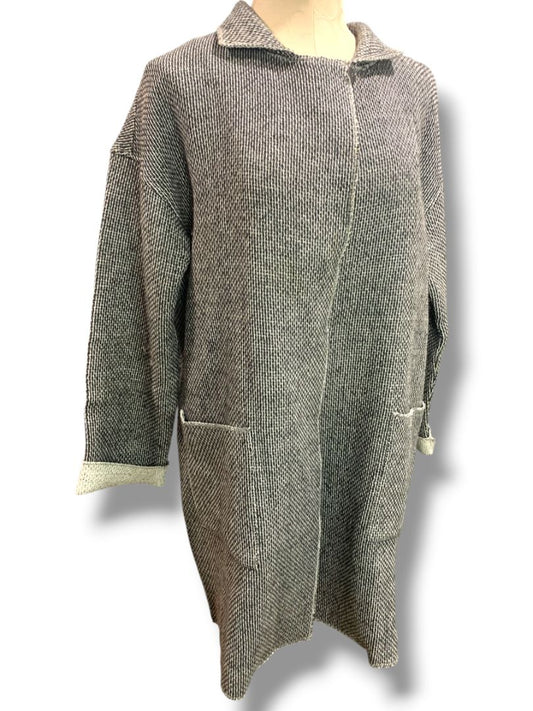 Medium Ellen Fisher Woven Long Cardigan Jacket Snap Up Wool Cotton