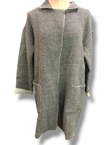 Medium Ellen Fisher Woven Long Cardigan Jacket Snap Up Wool Cotton