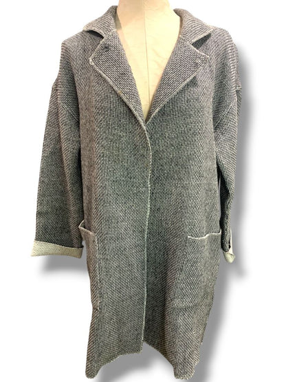 Medium Ellen Fisher Woven Long Cardigan Jacket Snap Up Wool Cotton