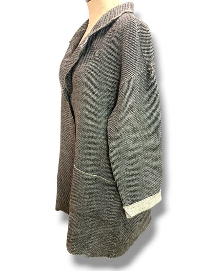 Medium Ellen Fisher Woven Long Cardigan Jacket Snap Up Wool Cotton