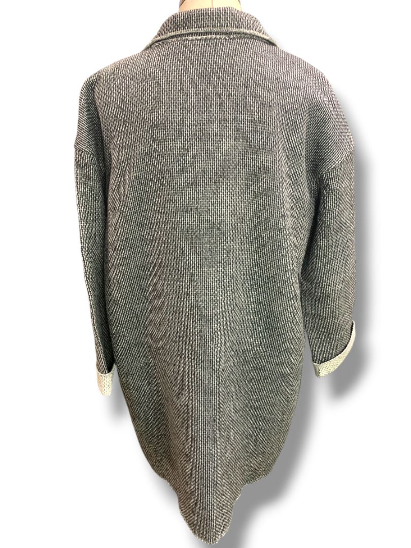 Medium Ellen Fisher Woven Long Cardigan Jacket Snap Up Wool Cotton