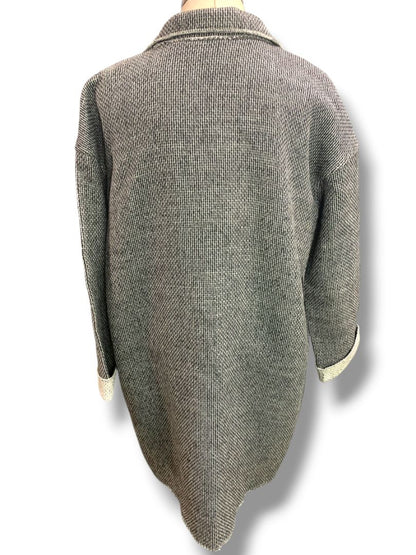 Medium Ellen Fisher Woven Long Cardigan Jacket Snap Up Wool Cotton
