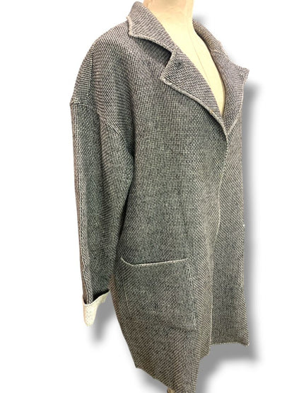 Medium Ellen Fisher Woven Long Cardigan Jacket Snap Up Wool Cotton