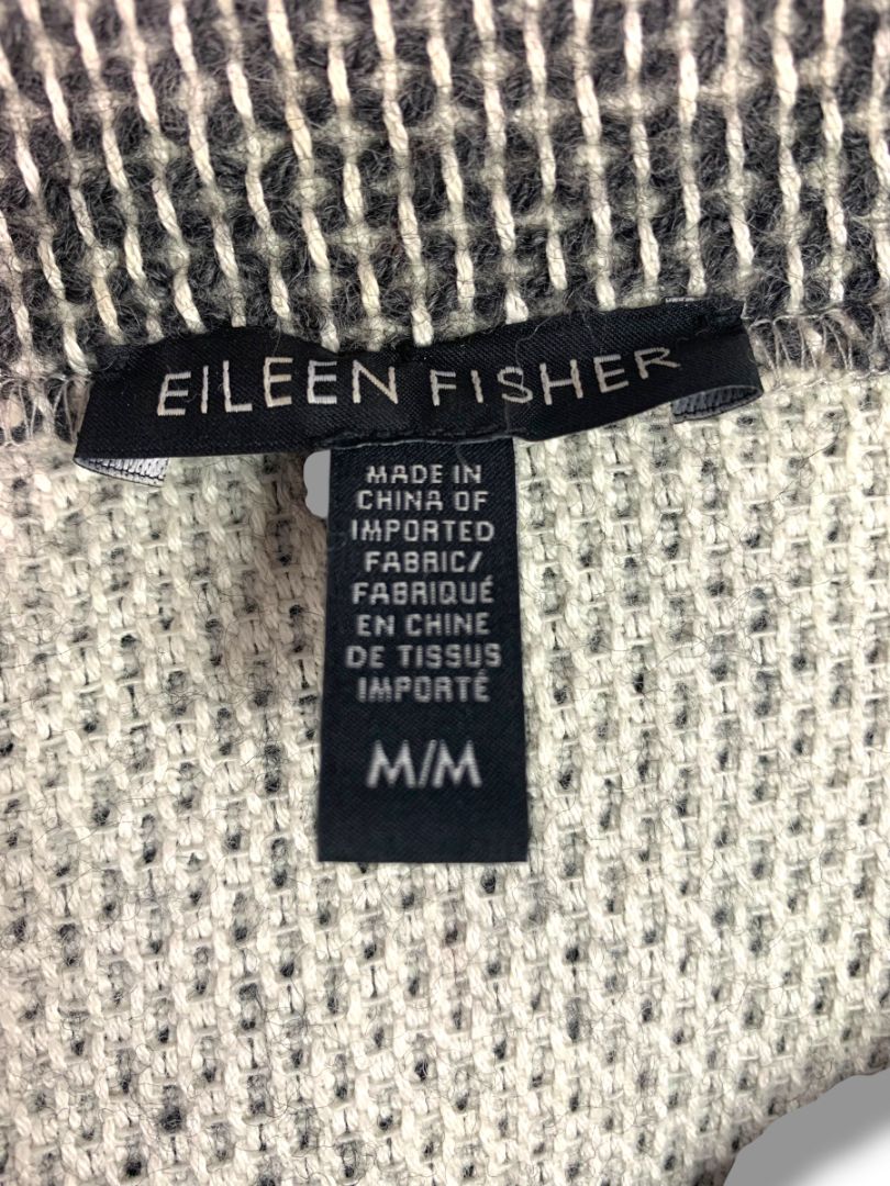 Medium Ellen Fisher Woven Long Cardigan Jacket Snap Up Wool Cotton