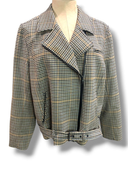 Size XL Nordstrom Signature Womens Sienna Check Moto Jacket Wool Blend