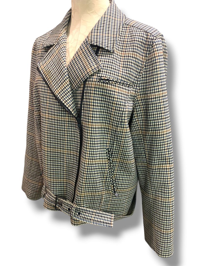 Size XL Nordstrom Signature Womens Sienna Check Moto Jacket Wool Blend