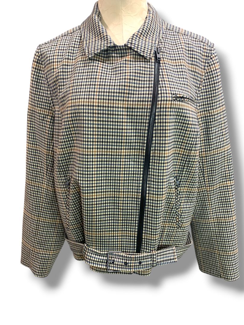 Size XL Nordstrom Signature Womens Sienna Check Moto Jacket Wool Blend
