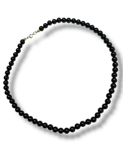 Vintage Black 8mm Beaded Necklace 18.5" Spring Clasp